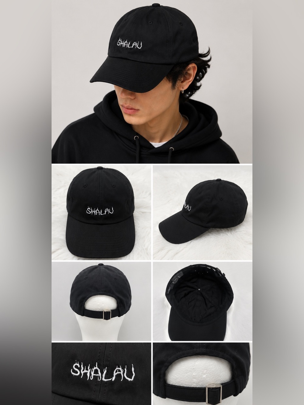 SHALAJ Black Logo Baseball Cap Adjustable Strapback Hat NWT Made In Korea